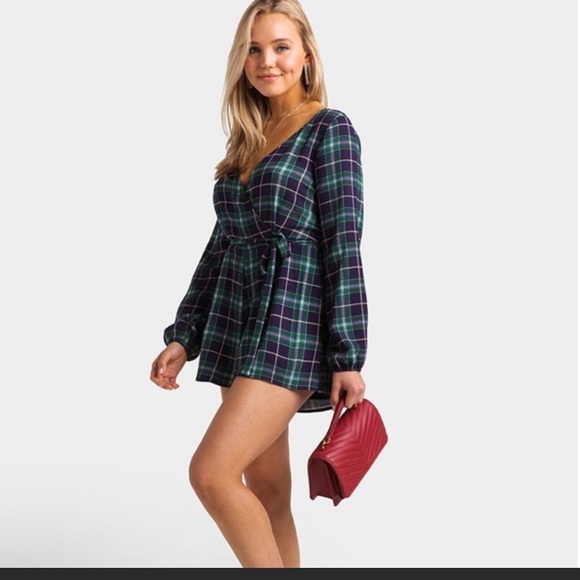 Francesca's Collections Tops - NWT Francesca’s Checkered Navy Green Romper